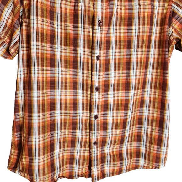 Prana Plaid Short Sleeve Button Down Shirt Organic Cotton Orange Large - Picture 3 of 9
